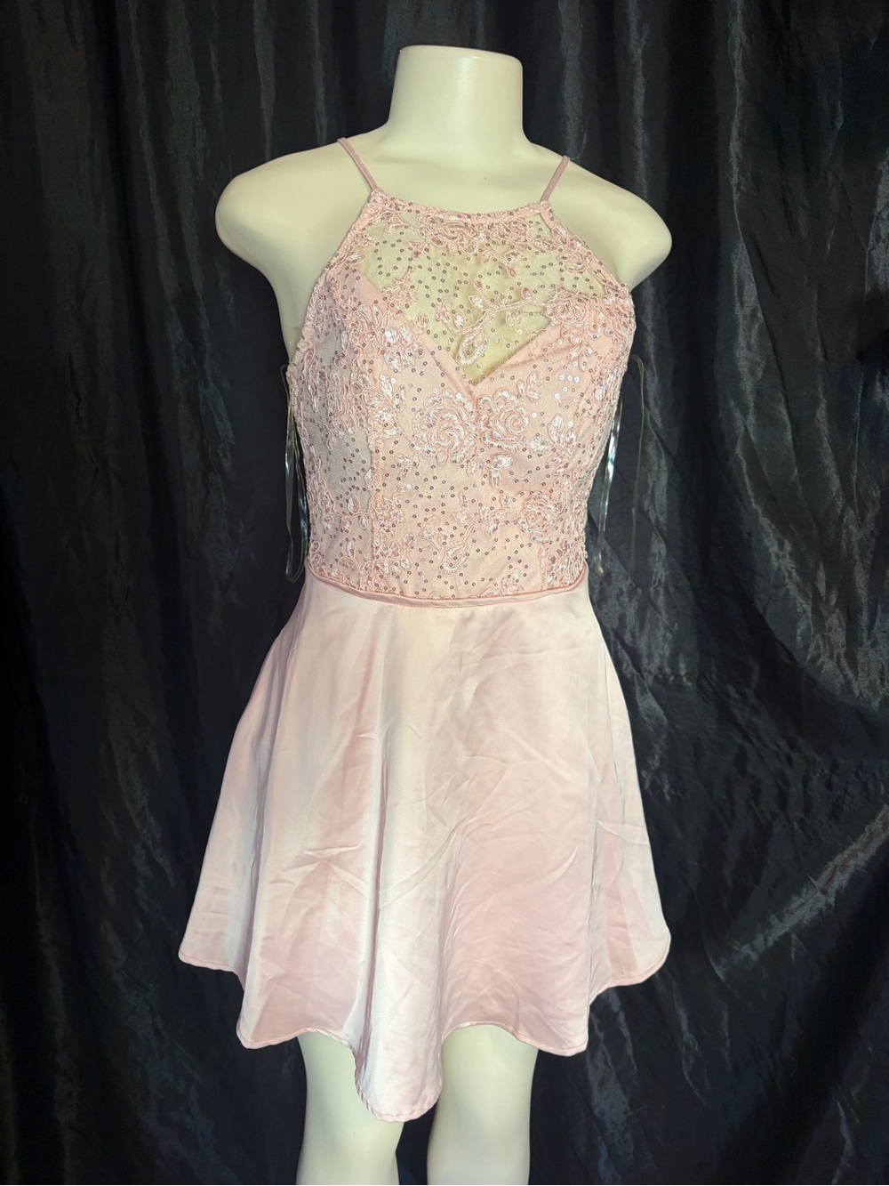 Crystal Doll Light Pink Beaded Halter Mini Dress